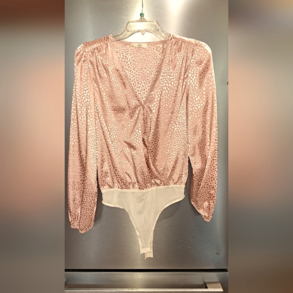 Entro Boho Flowy Long Sleeve Lightweight Bodysuit Pink Rose Elegant Date Small